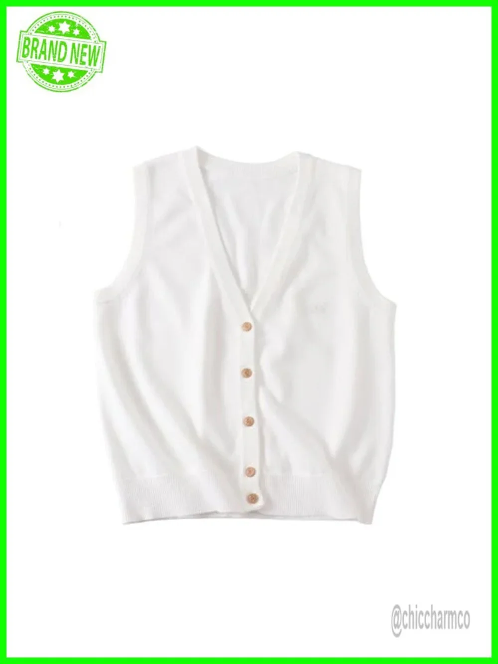 Cotton V Neck Sleeveless Button Down Cardigan Vest